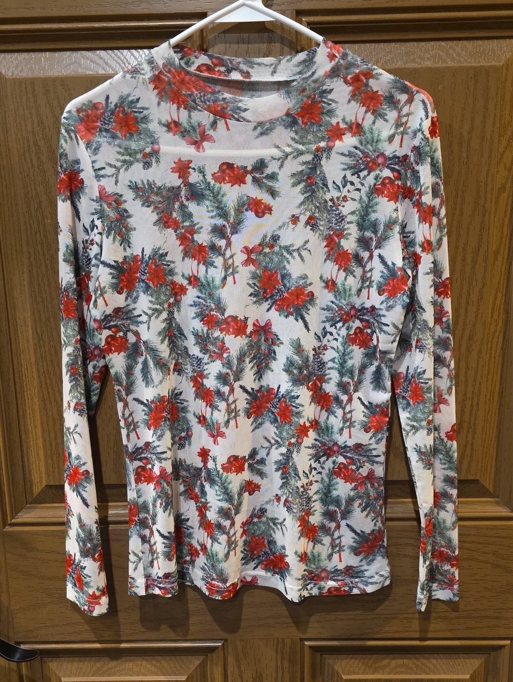 Sheer Long Sleeve Holiday Top Size M